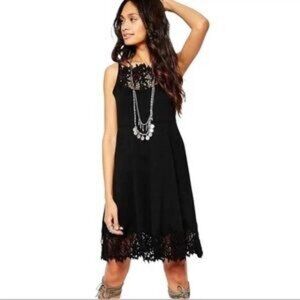 Vintage Free People Black Jersey Crochet Whimsigoth Fairy Grunge Sheath Dress